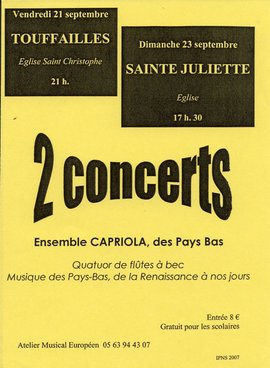 Flyer van de concerten in 2007 in Frankrijk.