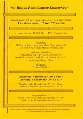 Affiche 'Kerstmuziek uit de 17e eeuw'. Den Haag, Waalse kerk, 7 en 8 december 2002.